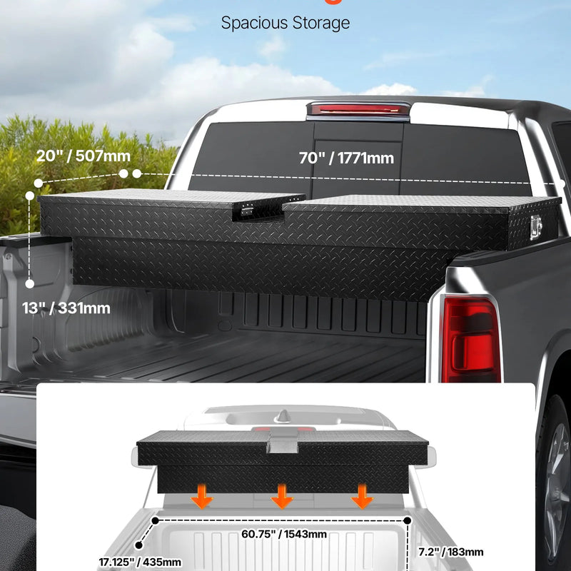 VEVOR kravas automašīnas šķērssija alumīnija instrumentu kaste, 177,8×50,8×33,02 cm ar dimanta faktūru, ūdensizturīga uzglabāšanas kaste ar slēdzeni, atslēgām un sānu rokturiem, melna