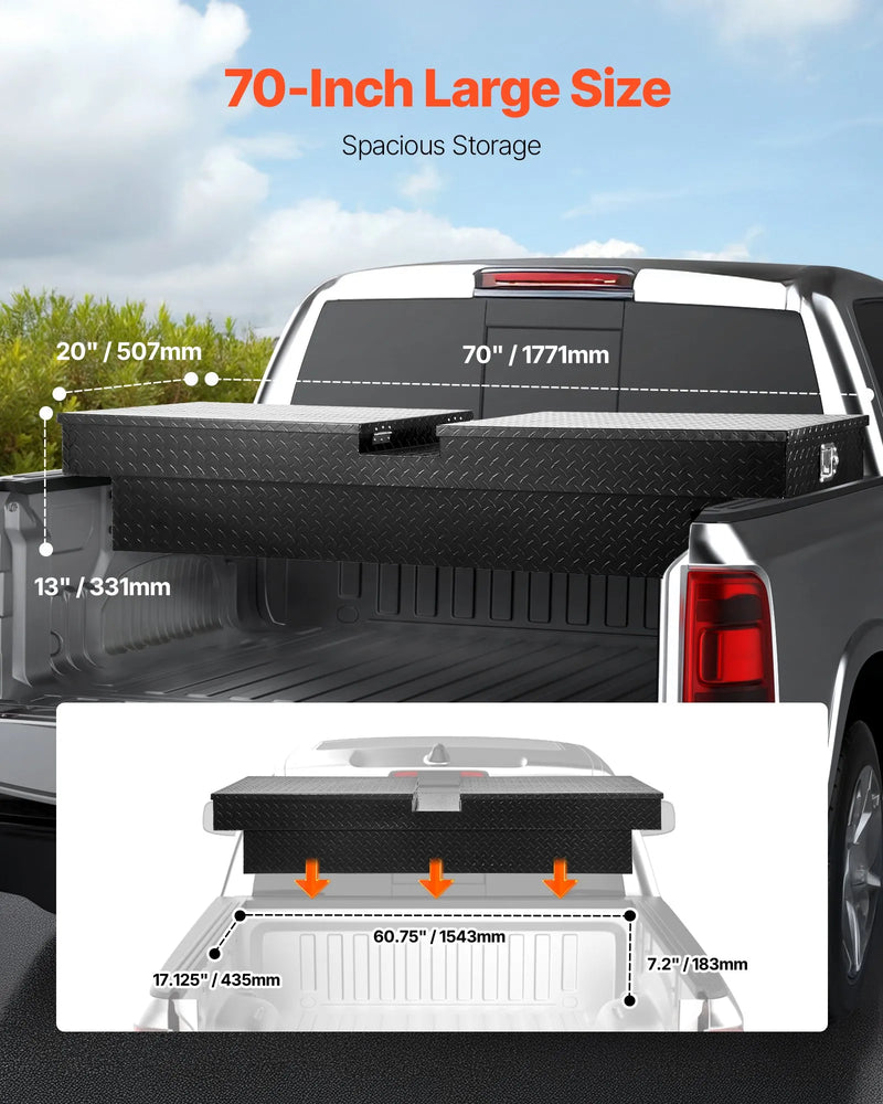 VEVOR kravas automašīnas šķērssija alumīnija instrumentu kaste, 177,8×50,8×33,02 cm ar dimanta faktūru, ūdensizturīga uzglabāšanas kaste ar slēdzeni, atslēgām un sānu rokturiem, melna