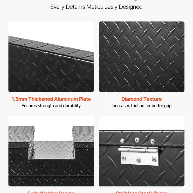 VEVOR kravas automašīnas šķērssija alumīnija instrumentu kaste, 177,8×50,8×33,02 cm ar dimanta faktūru, ūdensizturīga uzglabāšanas kaste ar slēdzeni, atslēgām un sānu rokturiem, melna