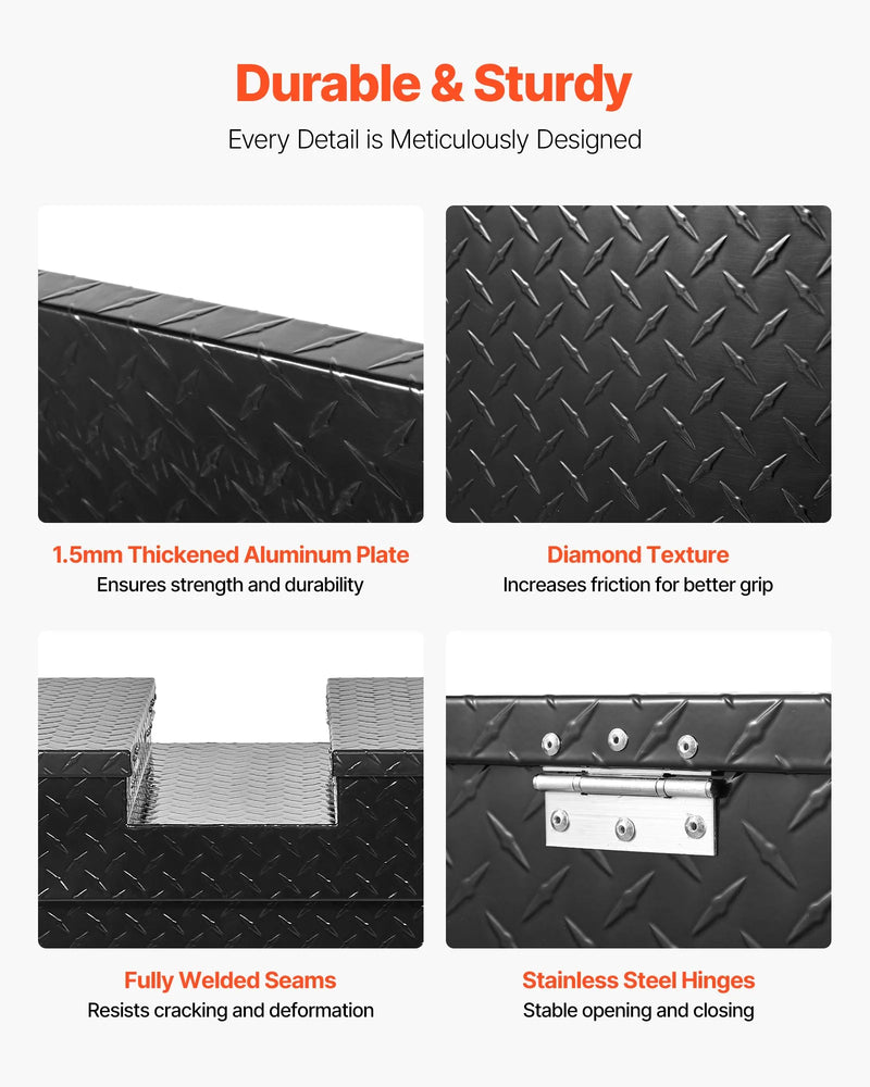 VEVOR kravas automašīnas šķērssija alumīnija instrumentu kaste, 177,8×50,8×33,02 cm ar dimanta faktūru, ūdensizturīga uzglabāšanas kaste ar slēdzeni, atslēgām un sānu rokturiem, melna