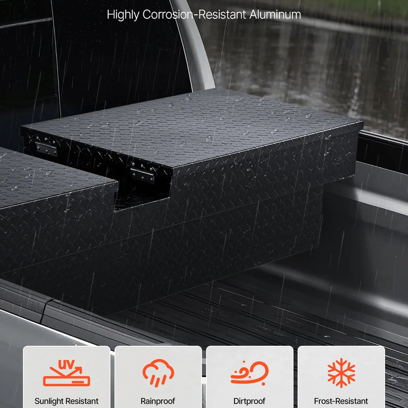 VEVOR kravas automašīnas šķērssija alumīnija instrumentu kaste, 177,8×50,8×33,02 cm ar dimanta faktūru, ūdensizturīga uzglabāšanas kaste ar slēdzeni, atslēgām un sānu rokturiem, melna