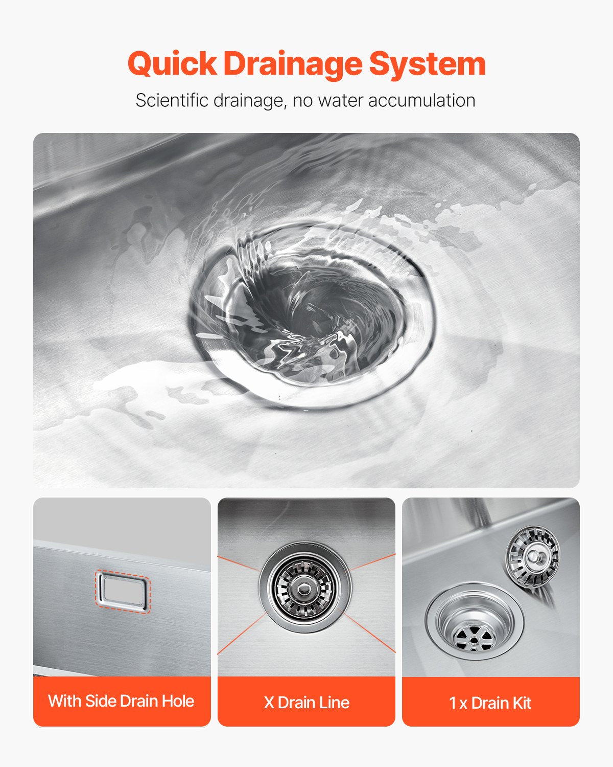 VEVOR Stainless Steel Kitchen Sink 76 cm, Single Bowl, Undermount or Top Mount, Bar Style