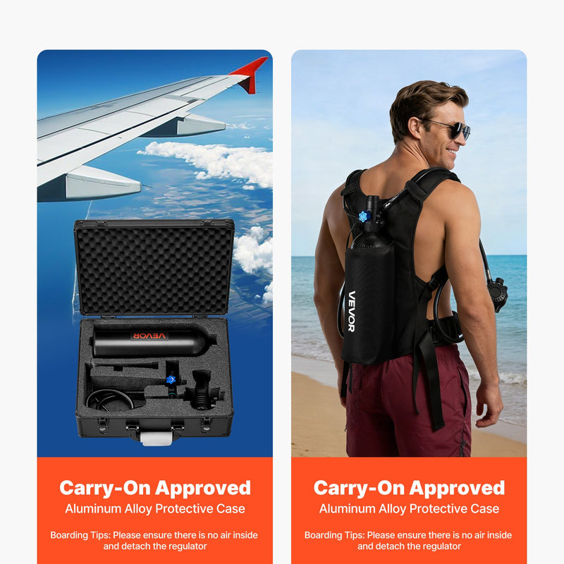 VEVOR mini niršanas balons 2 L, pārnēsājams niršanas balons zemūdens elpošanai, atkārtoti lietojams plaušu niršanas cilindrs līdz 35 minūšu niršanai, avārijas glābšanas pony balons ar mugursomu un futrāli snorkelēšanai