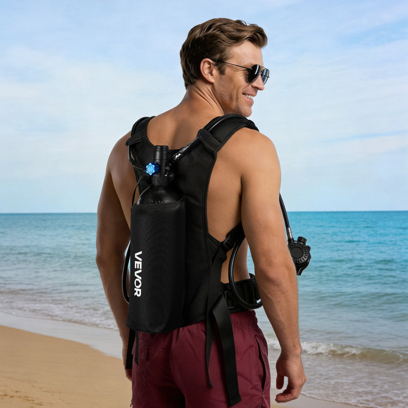 VEVOR mini niršanas balons 2 L, pārnēsājams niršanas balons zemūdens elpošanai, atkārtoti lietojams plaušu niršanas cilindrs līdz 35 minūšu niršanai, avārijas glābšanas pony balons ar mugursomu un futrāli snorkelēšanai