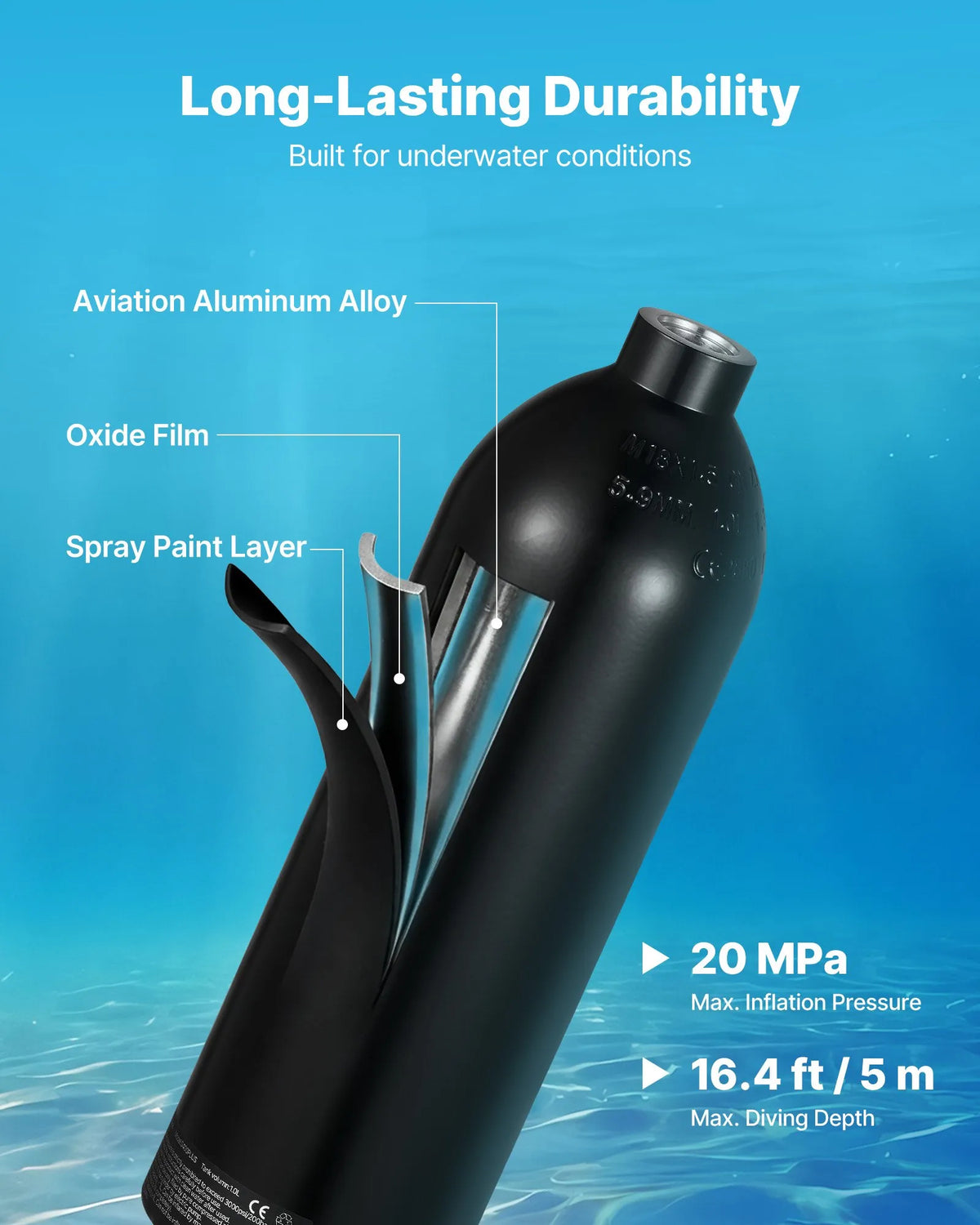 VEVOR mini sukeldumisballoon 1 l seljakoti ja prillidega, 15–20 min, kuni 5 m