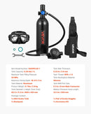 VEVOR mini niršanas balons 1 L, pārnēsājams niršanas balons zemūdens elpošanai, atkārtoti lietojams plaušu niršanas cilindrs līdz 20 minūšu niršanai, avārijas glābšanas mazais balons ar mugursomu un aizsargbrillēm snorkelēšanai