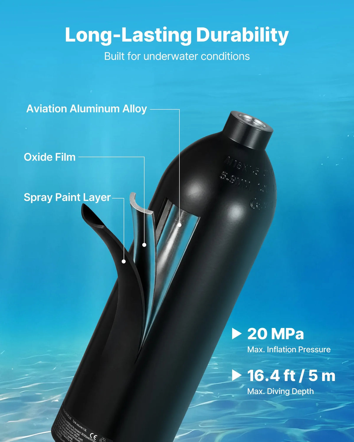 VEVOR mini sukeldumisballoon 1 l täiteadapteri ja prillidega, 15–20 min, kuni 5 m