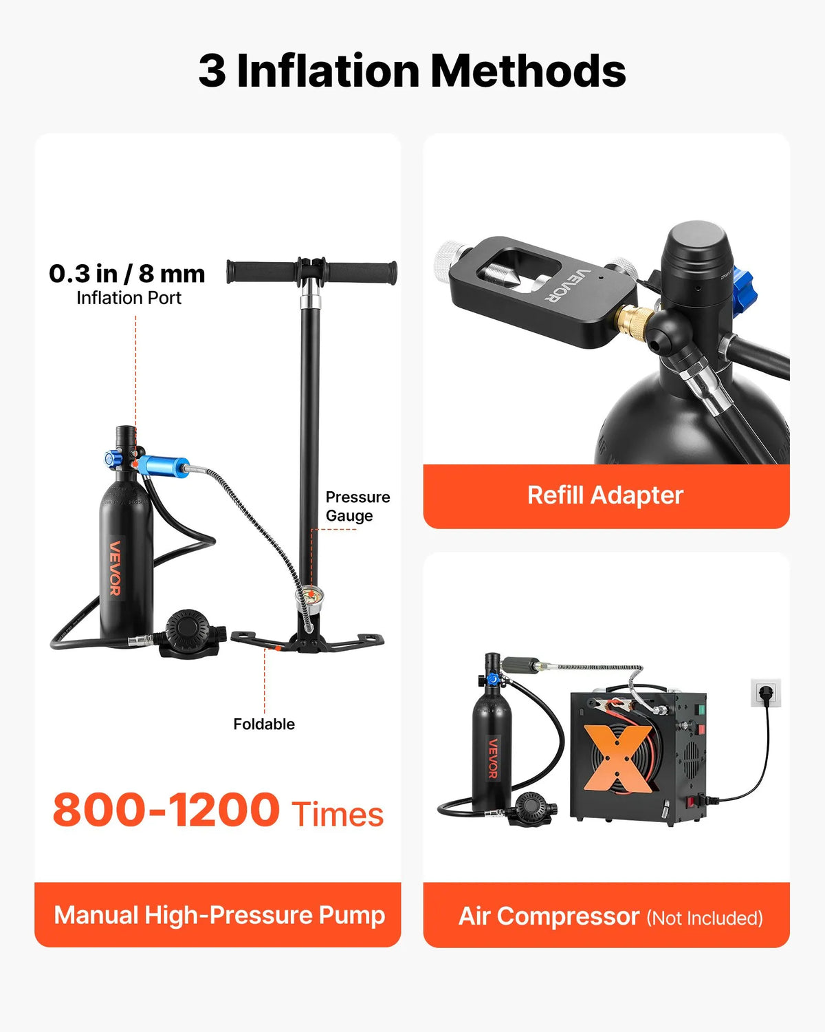 VEVOR mini sukeldumisballoon 1 l täiteadapteri ja prillidega, 15–20 min, kuni 5 m