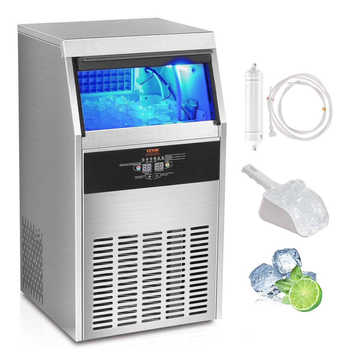 VEVOR Commercial Ice Maker 130 kg/24 h, 60 Cubes per Cycle
