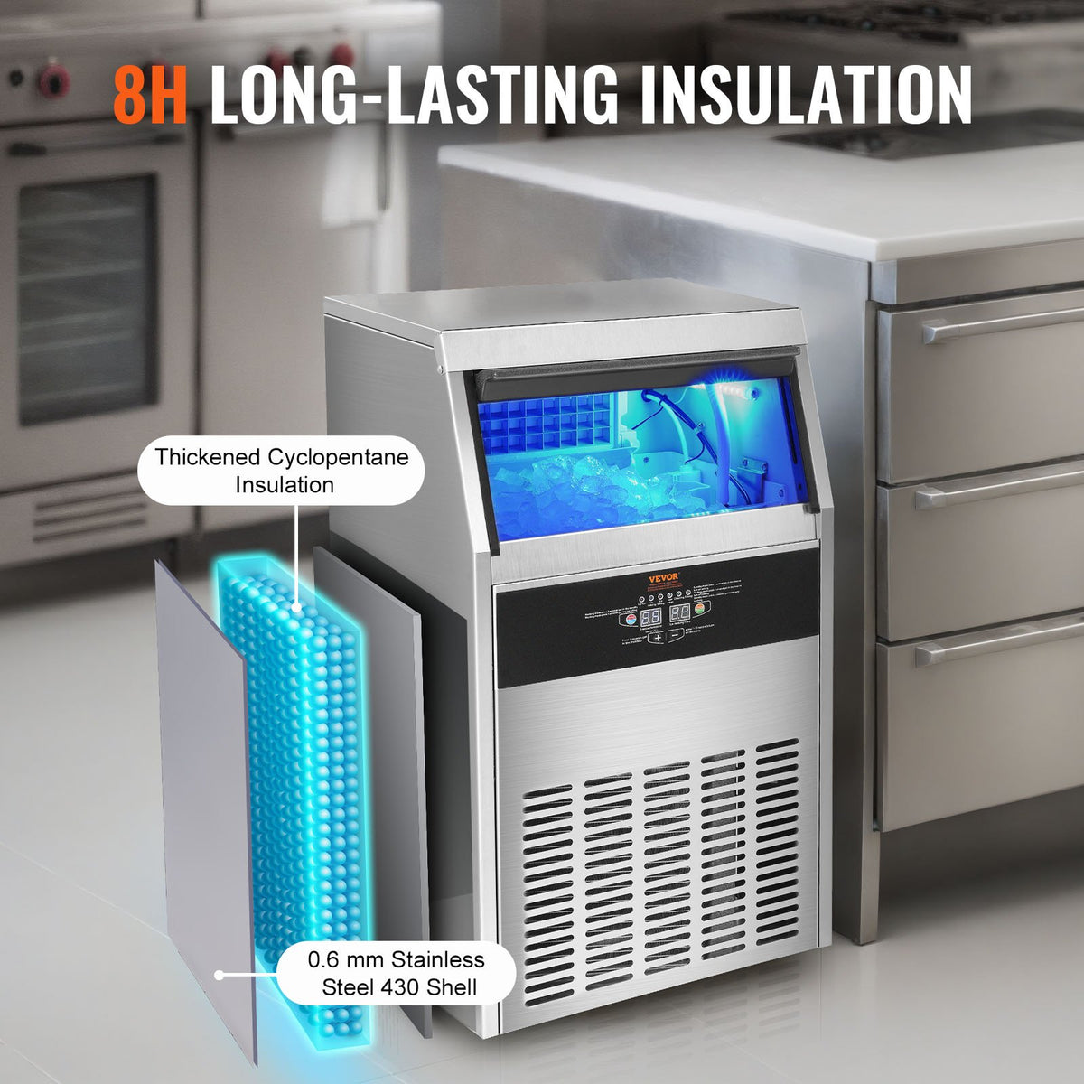 VEVOR Commercial Ice Maker 130 kg/24 h, 60 Cubes per Cycle