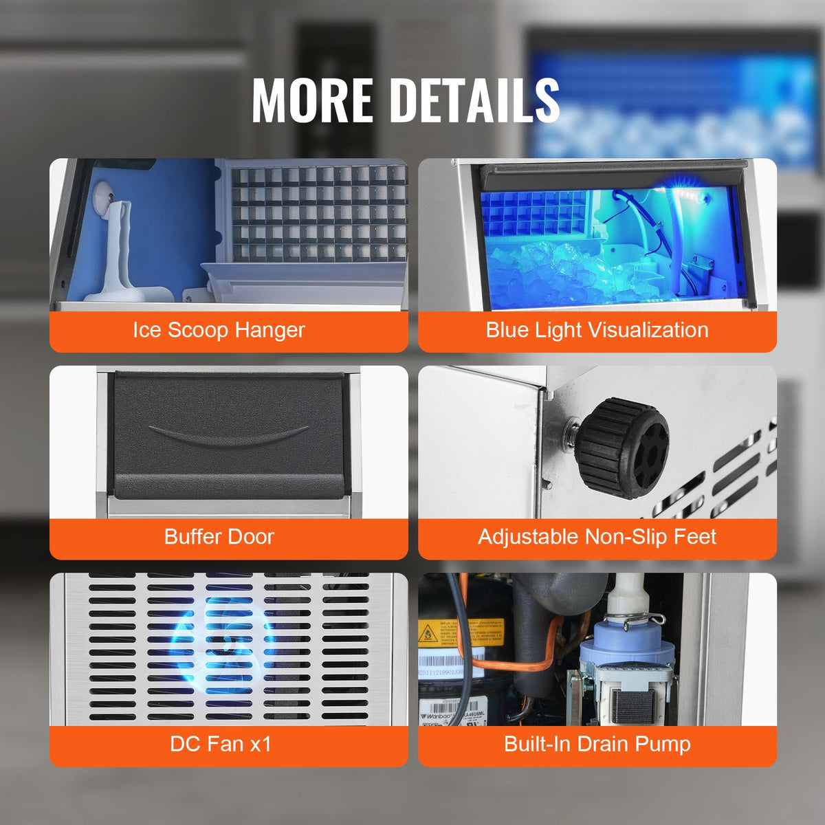 VEVOR Commercial Ice Maker 130 kg/24 h, 60 Cubes per Cycle