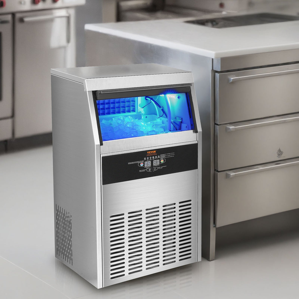VEVOR Commercial Ice Maker 130 kg/24 h, 60 Cubes per Cycle