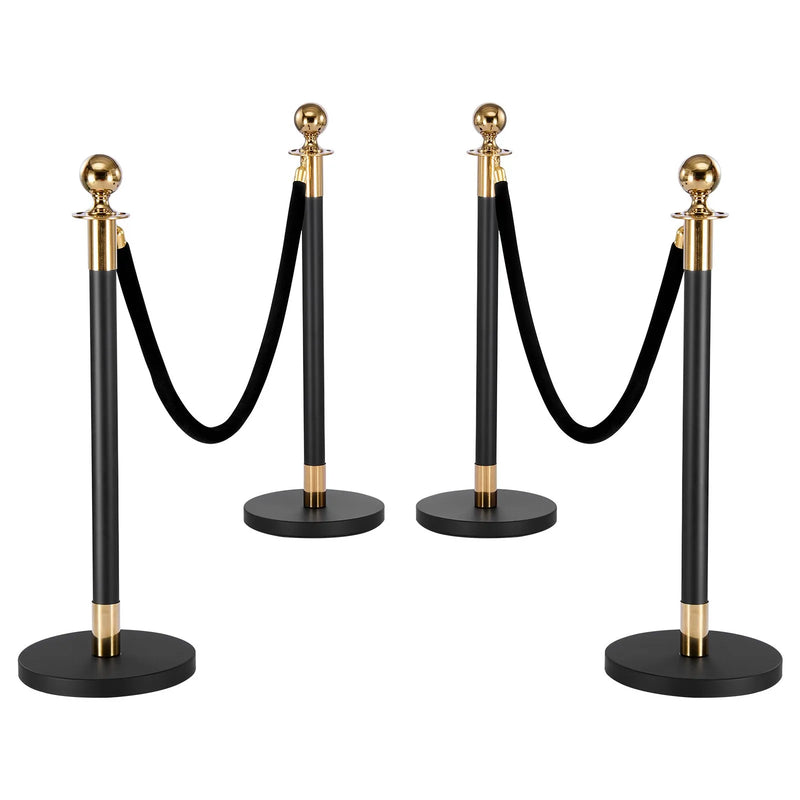 VEVOR barjeras stabi 8 gab., rindas organizēšanas sistēma ar 6 melnām samta virvēm, izturīgi nerūsējošā tērauda stabi ar dobu pamatni, piemēroti teātriem, pasākumiem, kāzām un izstādēm