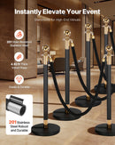 VEVOR barjeras stabi 8 gab., rindas organizēšanas sistēma ar 6 melnām samta virvēm, izturīgi nerūsējošā tērauda stabi ar dobu pamatni, piemēroti teātriem, pasākumiem, kāzām un izstādēm