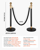 VEVOR barjeras stabi 4 gab., rindas organizēšanas sistēma ar 2 melnām samta virvēm, izturīgi nerūsējošā tērauda stabi ar dobu pamatni, piemēroti teātriem, pasākumiem, kāzām un izstādēm