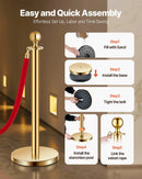 VEVOR barjeras stabi 4 gab., rindas organizēšanas sistēma ar 3 sarkanām samta virvēm, zelta nerūsējošā tērauda stabi ar smiltīm pildāmu pamatni, piemēroti teātriem, pasākumiem, kāzām un izstādēm