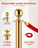 VEVOR barjeras stabi 4 gab., rindas organizēšanas sistēma ar 3 sarkanām samta virvēm, zelta nerūsējošā tērauda stabi ar smiltīm pildāmu pamatni, piemēroti teātriem, pasākumiem, kāzām un izstādēm