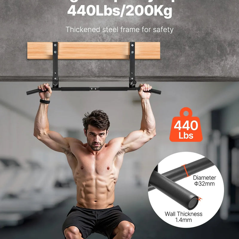 Pie griestiem stiprināms pievilkšanās stienis - montējams pie sijas, izturīgs trenažieris mājas sporta zālei