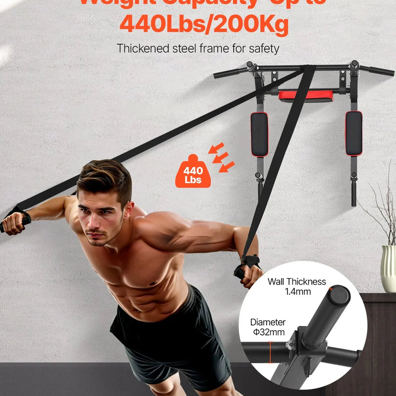 Daudzfunkcionāls pievilkšanās stienis - pie sienas stiprināms pievilkšanās un atspiešanās trenažieris mājas sporta zālei