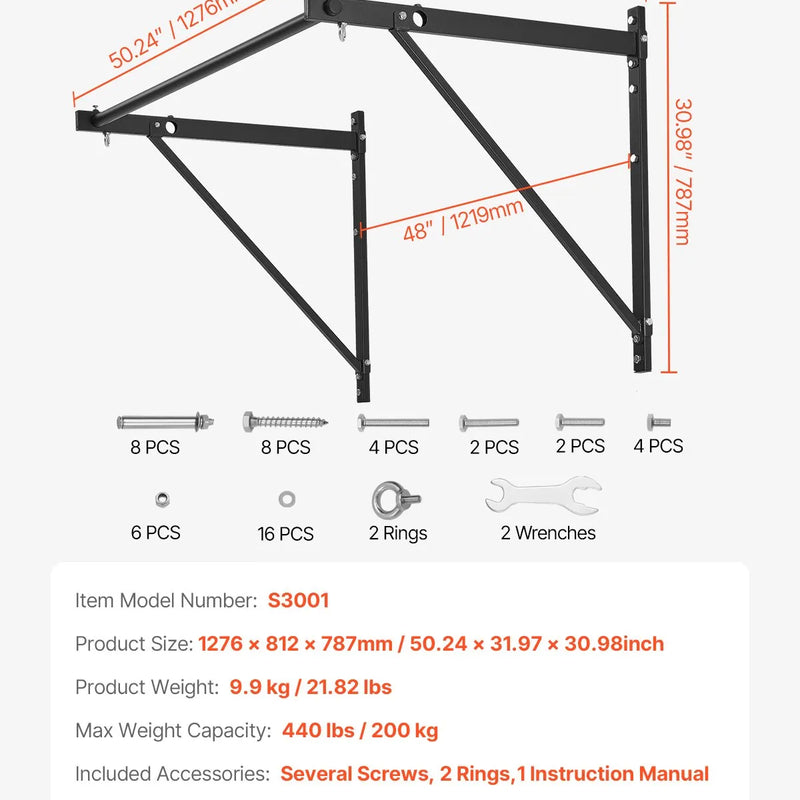 Pie sienas stiprināms pievilkšanās stienis – izturīgs trenažieris mājas sporta zālei ar regulējamu attālumu no sienas