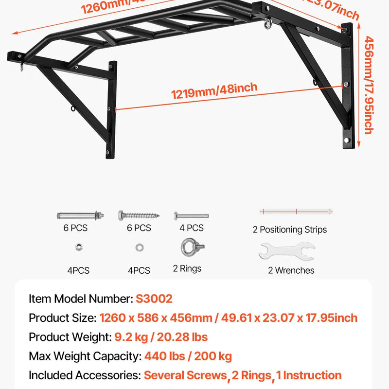 Pievilkšanās stienis ar vairākiem satvērieniem – pie sienas stiprināms, izturīgs trenažieris mājas sporta zālei