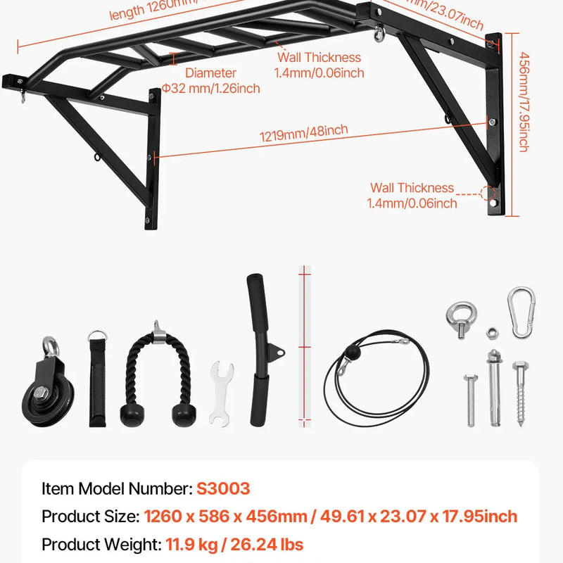 Pievilkšanās stienis ar vairākiem satvērieniem – pie sienas stiprināms, izturīgs trenažieris mājas sporta zālei