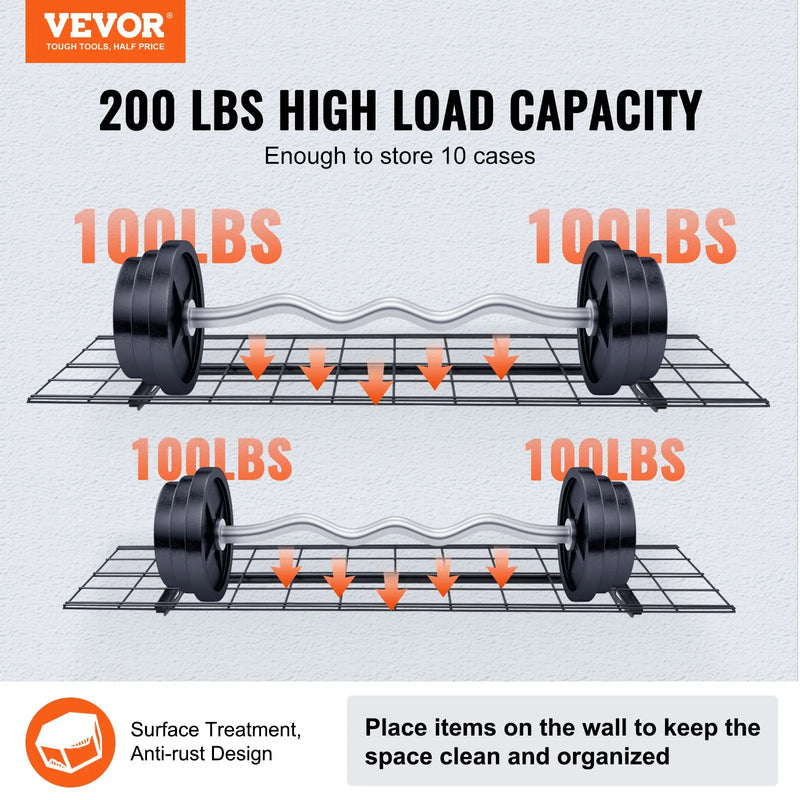 Uzglabāšanas plaukti 2 gab. 122 × 30 cm pie sienas stiprināmi 181 kg, metāla