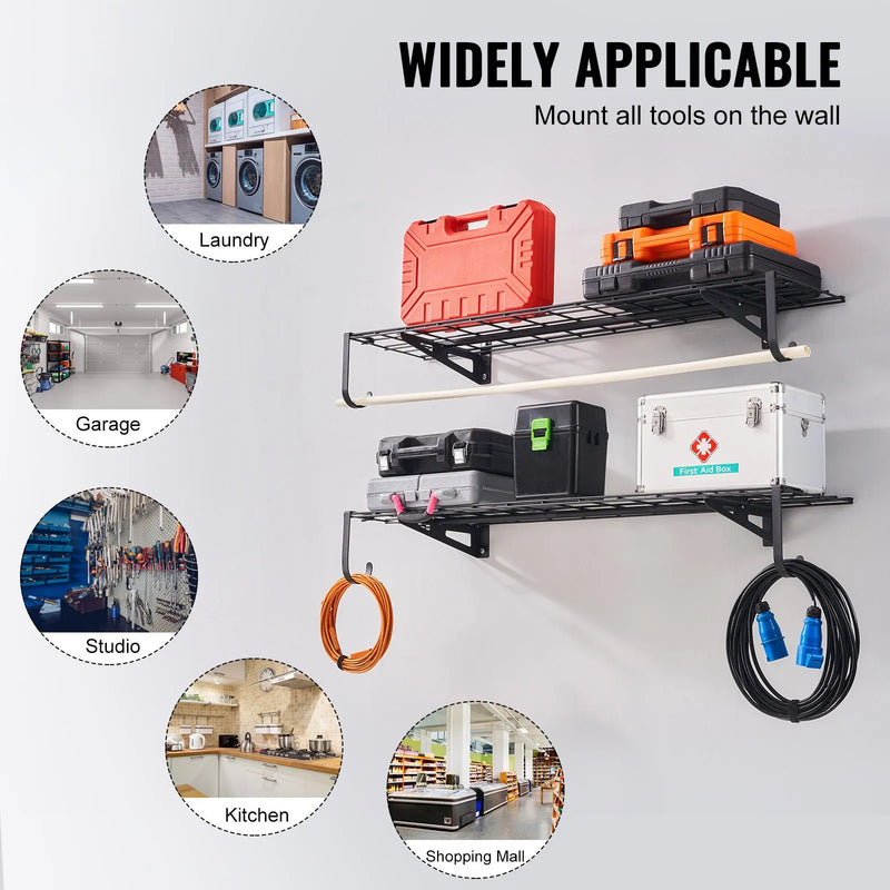 Uzglabāšanas plaukti 2 gab. 122 × 30 cm pie sienas stiprināmi 181 kg, metāla