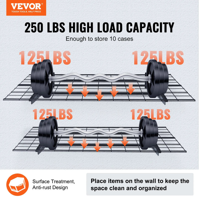 Uzglabāšanas plaukti 2 gab. 122 × 61 cm pie sienas stiprināmi 227 kg, metāla
