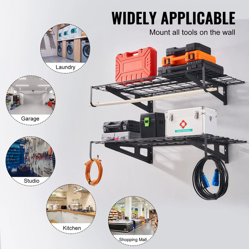 Uzglabāšanas plaukti 2 gab. 122 × 61 cm pie sienas stiprināmi 227 kg, metāla