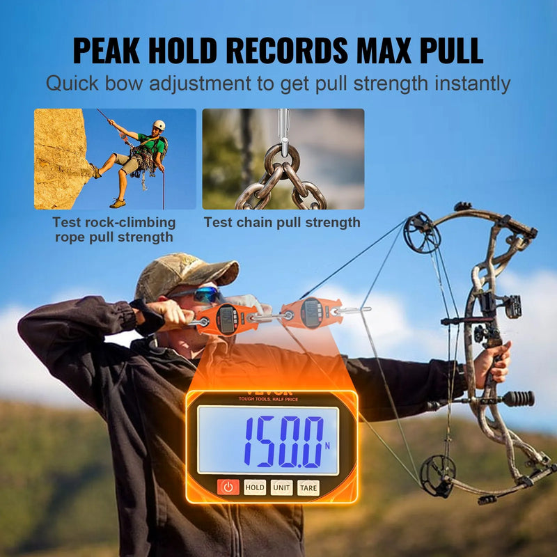 Digitālie celtņa svari 300 kg, industriālie piekaramie svari ar alumīnija korpusu un LCD ekrānu, rokas mini svari ar āķiem saimniecībai, medībām, makšķerēšanai, āra darbiem un garāžai, oranži