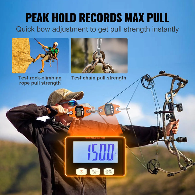 Digitālie celtņa svari 400 kg, industriālie piekaramie svari ar alumīnija korpusu un LCD ekrānu, rokas mini svari ar āķiem, oranži