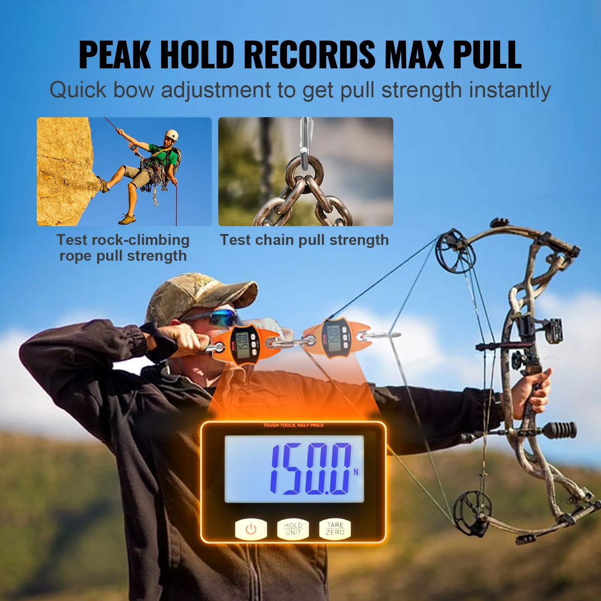 Digital Crane Scale 400 kg, Industrial Hanging Scale with Aluminium Body and LCD Display, Portable Mini Scale with Hooks, Orange