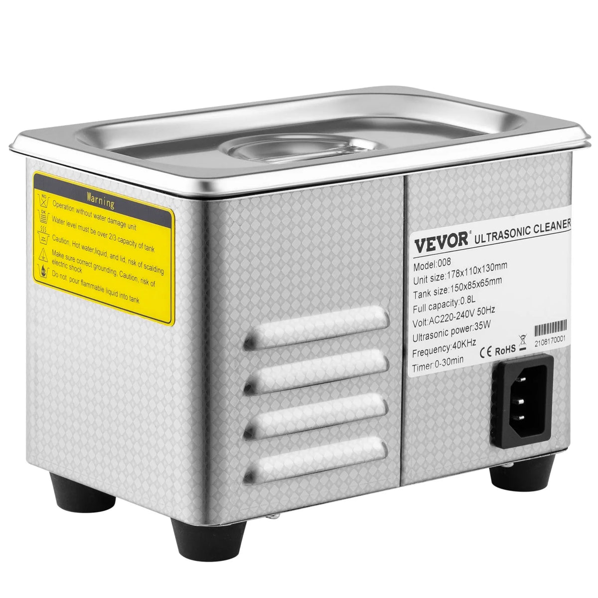 VEVOR 0.8 L Ultrasonic Cleaner with Digital Timer and Heater, 35 W Stainless Steel Device for Jewellery, Glasses and Other Items – Suitable for Commercial and Home Use