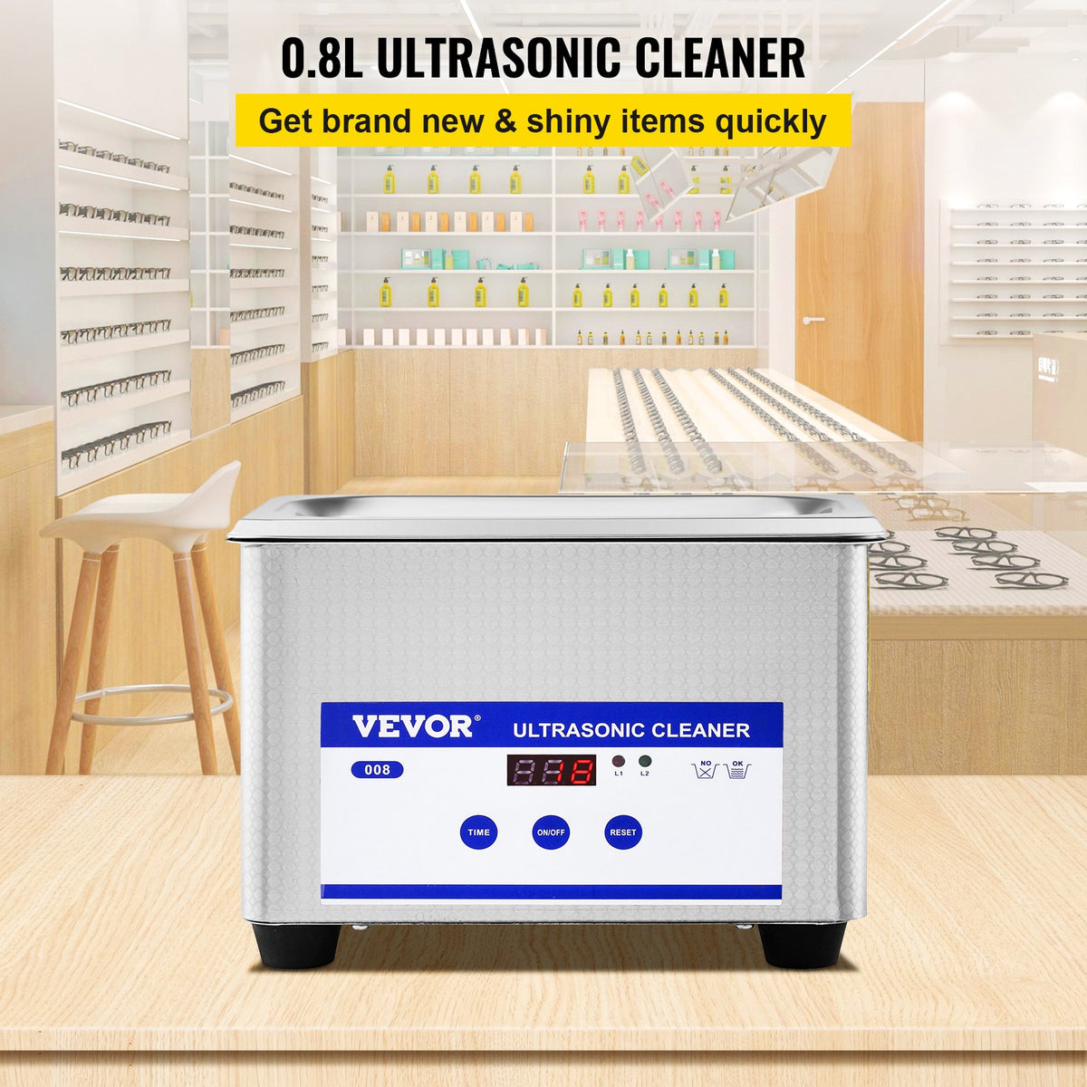VEVOR 0.8 L Ultrasonic Cleaner with Digital Timer and Heater, 35 W Stainless Steel Device for Jewellery, Glasses and Other Items – Suitable for Commercial and Home Use