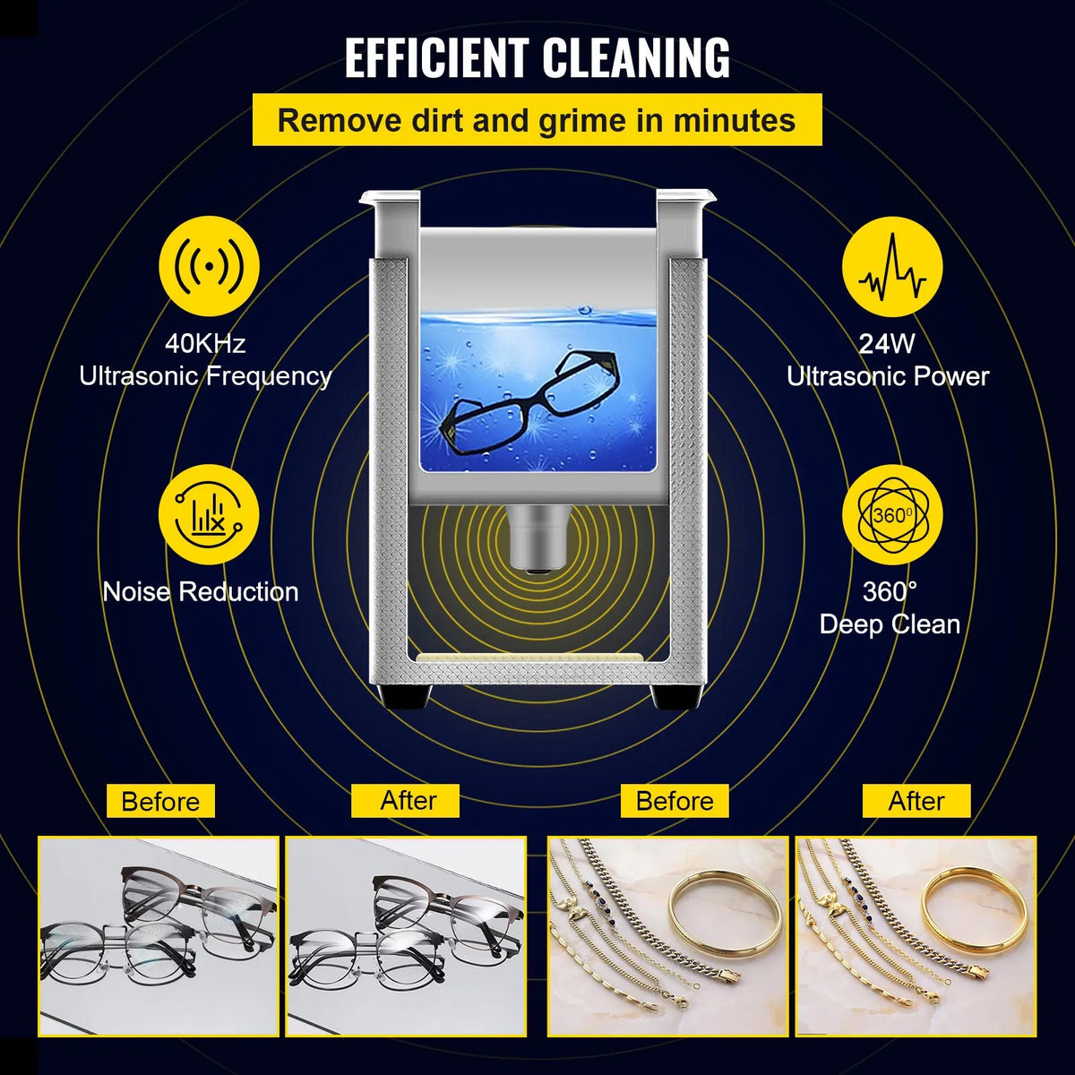 VEVOR 0.8 L Ultrasonic Cleaner with Digital Timer and Heater, 35 W Stainless Steel Device for Jewellery, Glasses and Other Items – Suitable for Commercial and Home Use