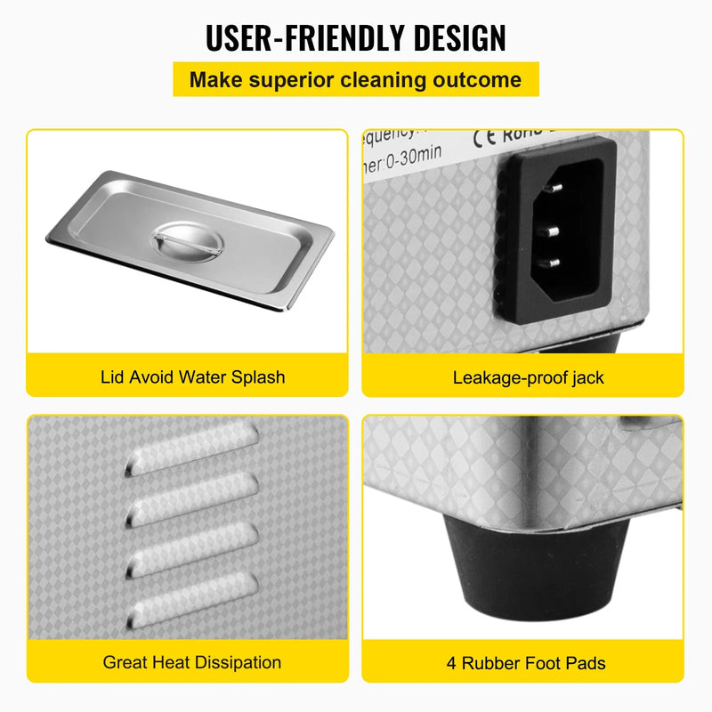 VEVOR 0,8 L ultraskaņas tīrītājs ar digitālu taimeri un sildītāju, 35 W nerūsējošā tērauda ierīce rotaslietu, briļļu un citu priekšmetu tīrīšanai – piemērots komerciālai un mājas lietošanai