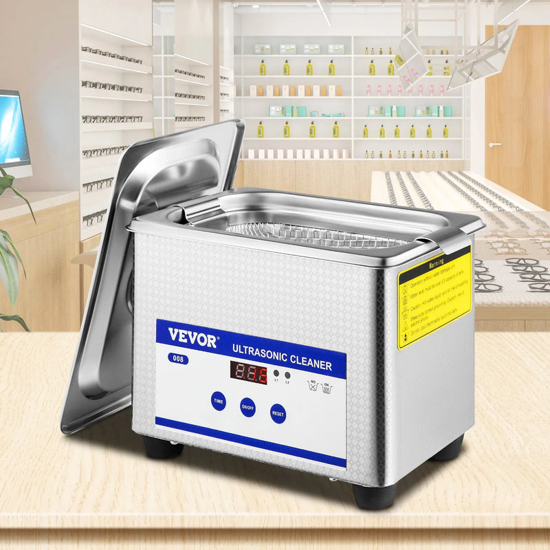 VEVOR 0,8 L ultraskaņas tīrītājs ar digitālu taimeri un sildītāju, 35 W nerūsējošā tērauda ierīce rotaslietu, briļļu un citu priekšmetu tīrīšanai – piemērots komerciālai un mājas lietošanai