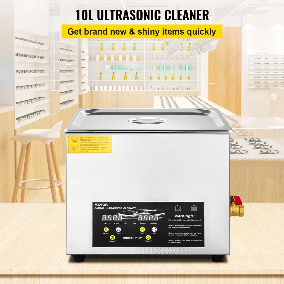 VEVOR 10 L Advanced Ultrasonic Cleaner (400 W Heater, 240 W Ultrasonic Power), Professional Digital Laboratory Ultrasonic Cleaner with Heater and Timer for Parts and Instruments Cleaning