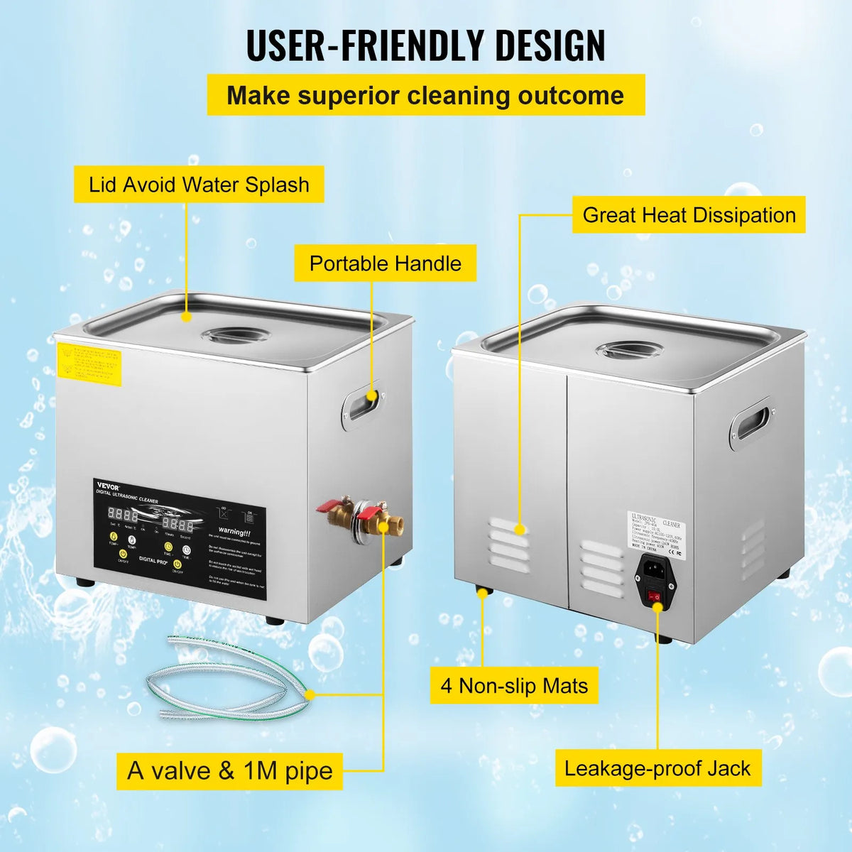 VEVOR 10 L Advanced Ultrasonic Cleaner (400 W Heater, 240 W Ultrasonic Power), Professional Digital Laboratory Ultrasonic Cleaner with Heater and Timer for Parts and Instruments Cleaning