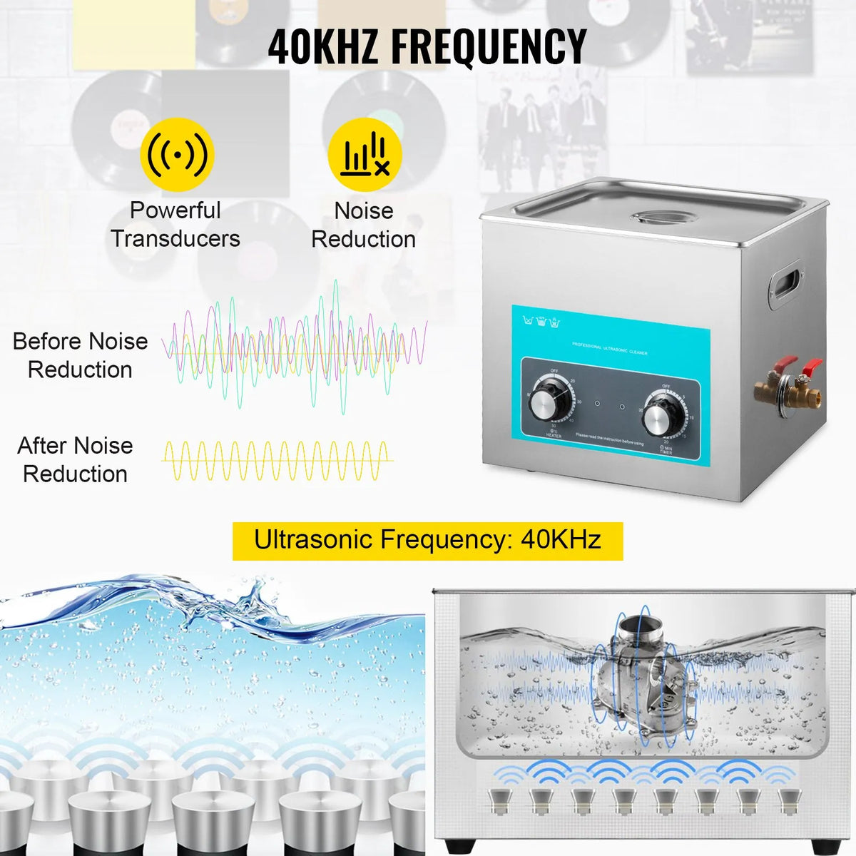 VEVOR 10 l Ultrasonic Cleaner, Jewellery Cleaner with Heater Timer and Basket Control, for Jewellery, Glasses, Rings, Dentures and Musical Instruments