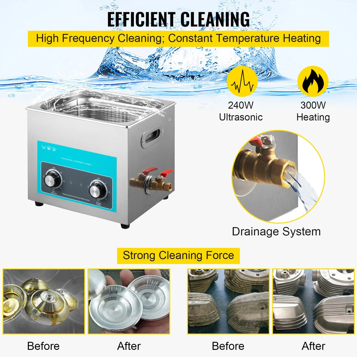 VEVOR 10 l Ultrasonic Cleaner, Jewellery Cleaner with Heater Timer and Basket Control, for Jewellery, Glasses, Rings, Dentures and Musical Instruments