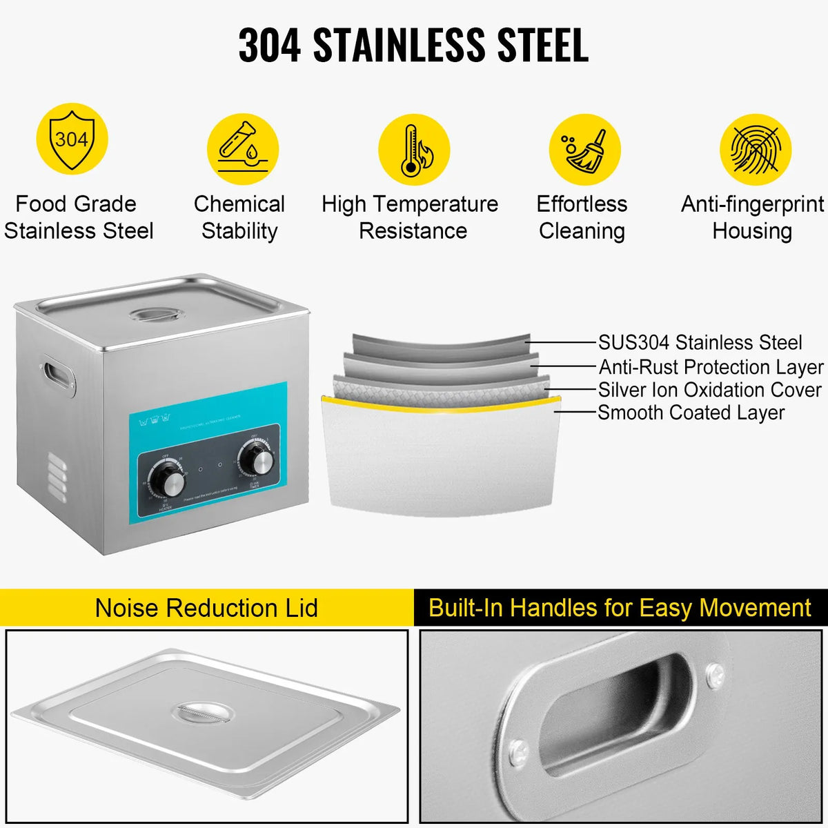 VEVOR 10 l Ultrasonic Cleaner, Jewellery Cleaner with Heater Timer and Basket Control, for Jewellery, Glasses, Rings, Dentures and Musical Instruments
