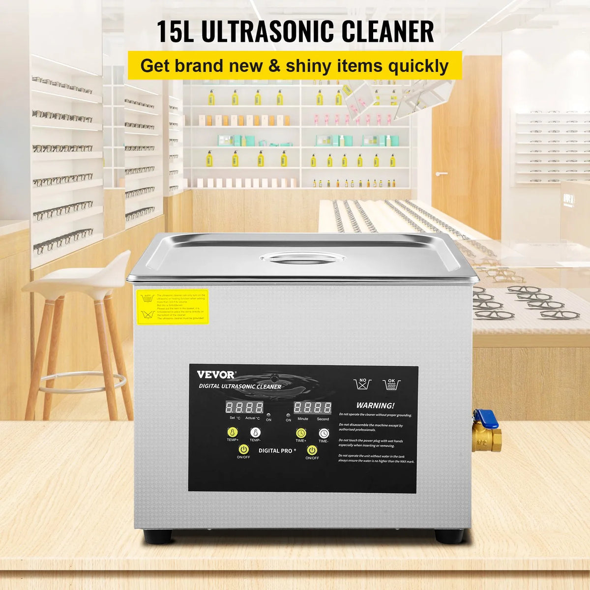 VEVOR 15 L Advanced Ultrasonic Cleaner (600 W Heater, 360 W Ultrasonic) Professional Digital Laboratory Parts Cleaner with Heating and Timer for Glass and Dental Instruments Cleaning