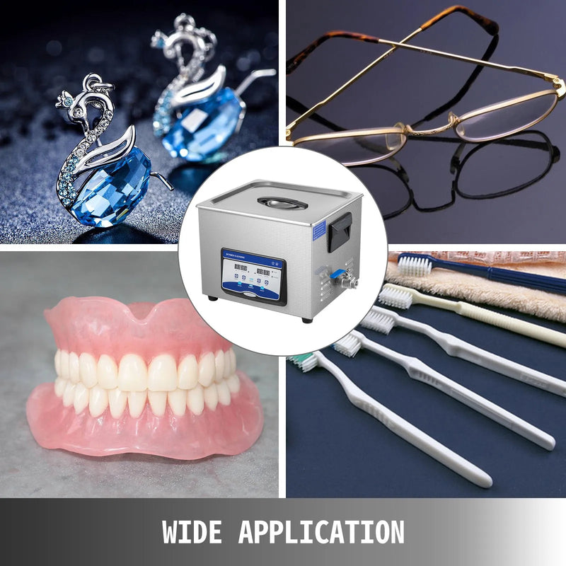 VEVOR 15 l ultraskaņas tīrītājs, digitāla ultraskaņas tīrīšanas iekārta ar sildītāju un taimeri rotaslietām, pulksteņiem, gredzeniem, zobārstniecības instrumentiem, stiklam un sīkām detaļām