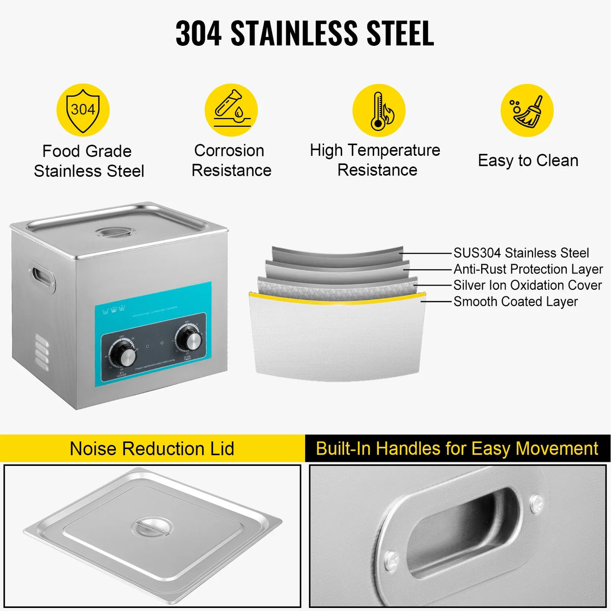VEVOR 15 L Ultrasonic Cleaner for Jewellery with Heater and Timer, Button Control Adjustment, Suitable for Jewellery, Glasses, Rings, Dentures and Musical Instruments