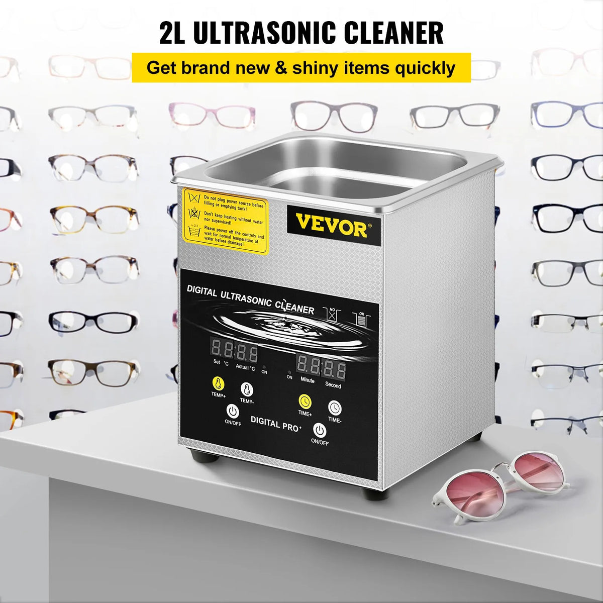 VEVOR 2 L Advanced Ultrasonic Cleaner (100 W Heater, 60 W Ultrasonic), Professional Digital Laboratory Ultrasonic Parts Cleaner with Heating and Timer for Jewellery, Glasses and Parts Cleaning