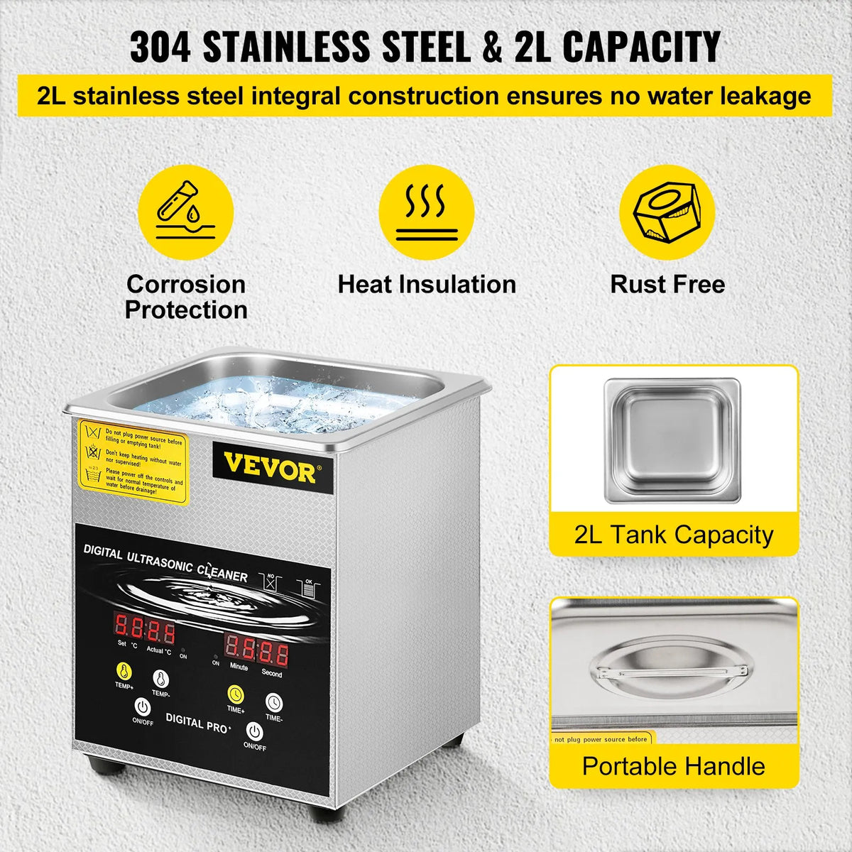 VEVOR 2 L Advanced Ultrasonic Cleaner (100 W Heater, 60 W Ultrasonic), Professional Digital Laboratory Ultrasonic Parts Cleaner with Heating and Timer for Jewellery, Glasses and Parts Cleaning