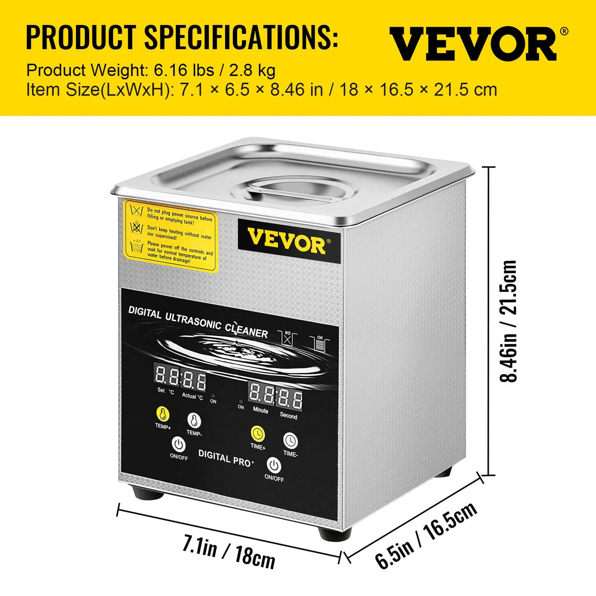 VEVOR 2 L Advanced Ultrasonic Cleaner (100 W Heater, 60 W Ultrasonic), Professional Digital Laboratory Ultrasonic Parts Cleaner with Heating and Timer for Jewellery, Glasses and Parts Cleaning