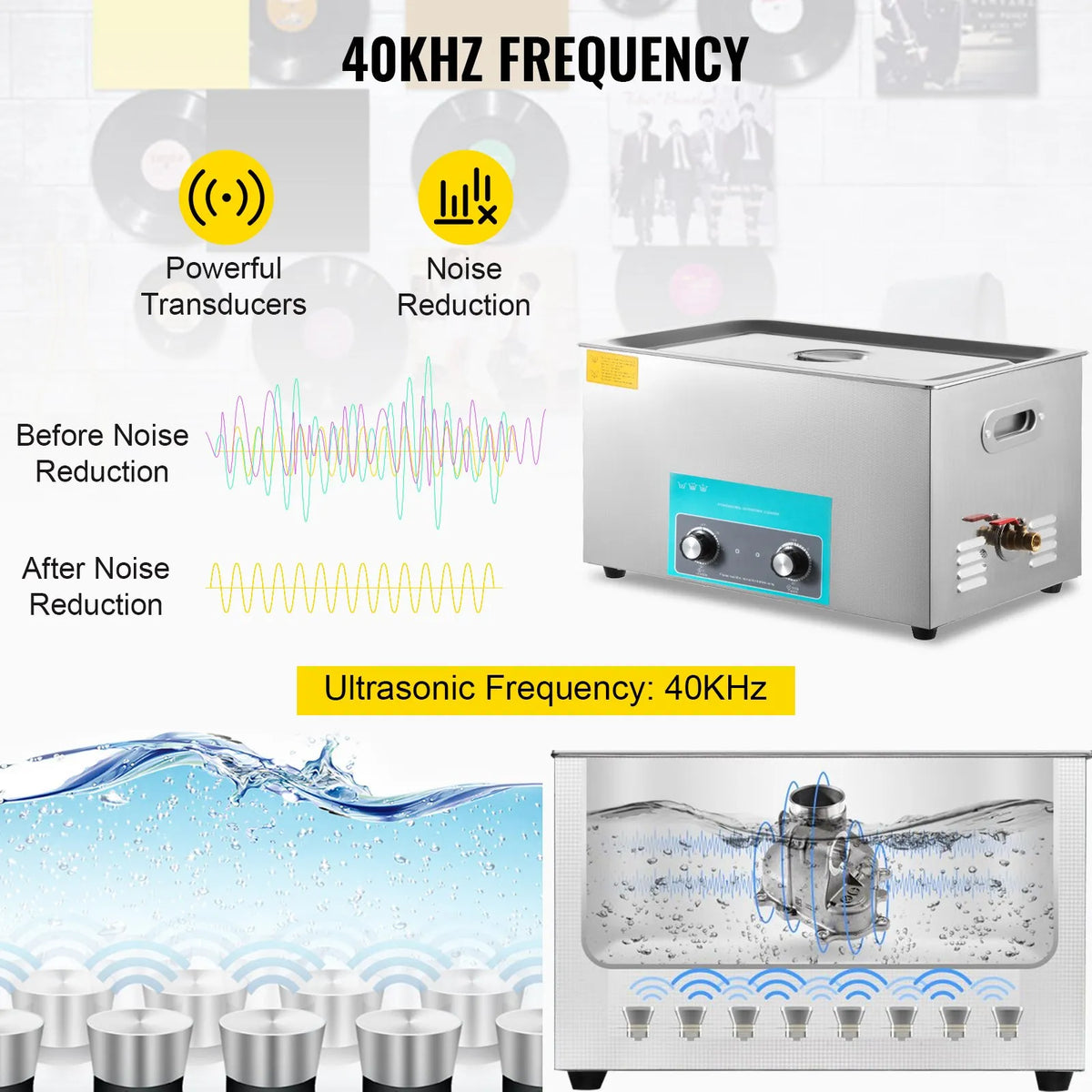 VEVOR 30 l Ultrasonic Cleaner, Jewellery Cleaner with Heating and Timer, Mechanical Control, for Jewellery, Glasses, Rings, Dentures and Musical Instruments